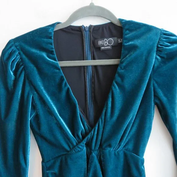 PATBO Velvet Ruched Mini Dress in Azure Blue - Size US 0 - Picture 4 of 15